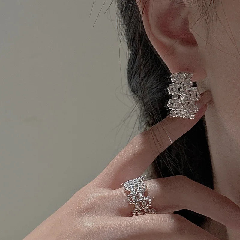 S925 Sterling Silver Vintage beaded simple ring, Korean style fashionable sparkling ring wholesale