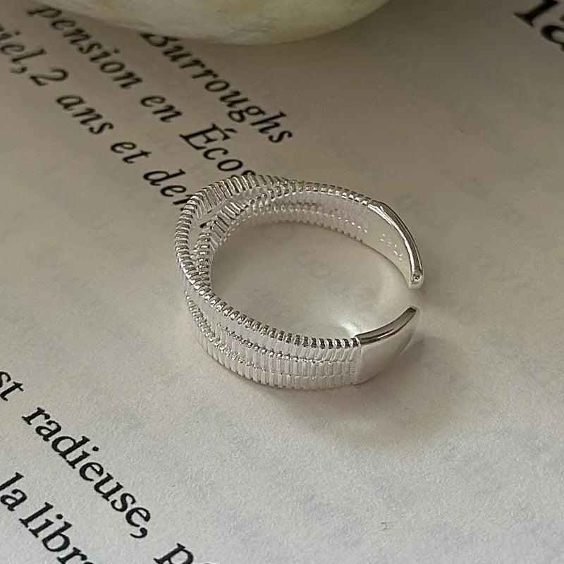 S925 Sterling Silver Vintage woven texture ring, Korean style fashion, simple retro ring