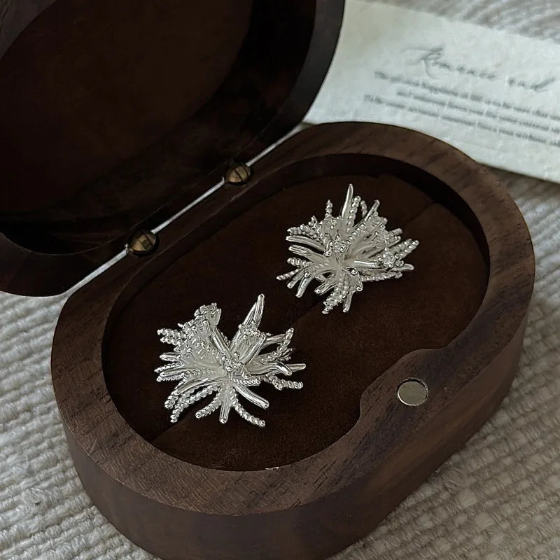 100% 925 Sterling Silver Flower earrings with Korean style, simple, retro and fashionable ear accessories