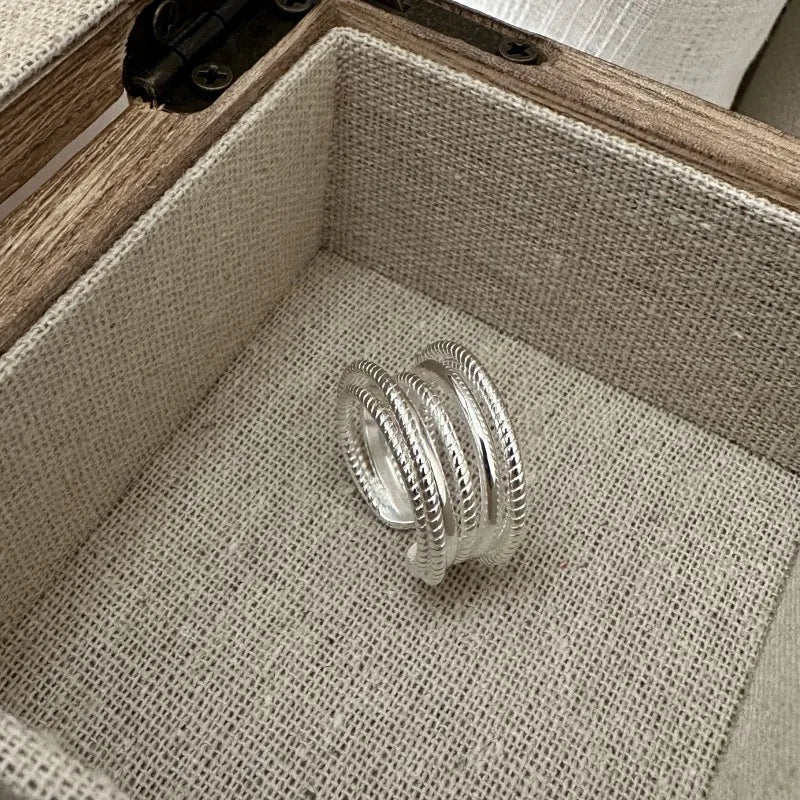 925 Sterling Silver Multi layer Line Ring Korean Edition Fashionable Personalized Simple Texture Ring