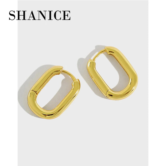 SHANICE Unique Cool Punk 100% S925 Sterling Silver Retro Geometric Oval Luxury Engagement Hoop Earrings for Women Jewelry