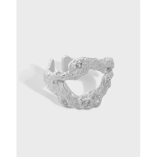 SHANICE Wide Face S925 Sterling Silver Open Ring Ins Irregular surface micro-inlaid zircon Argent 925 Massif Femme Fine Jewellry