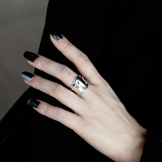 Wide S925 sterling silver jewelry Open Ring Origami Folds Index Finger Ring for Women Girls Party Trendy Cool Jewelry Gifts