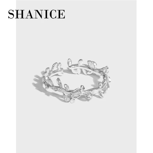 SHANICE Trendy S925 Sterling Silver Jewelry Not Allergic Popular Olive branch Exquisite Women  Female Resizable Opening Rings