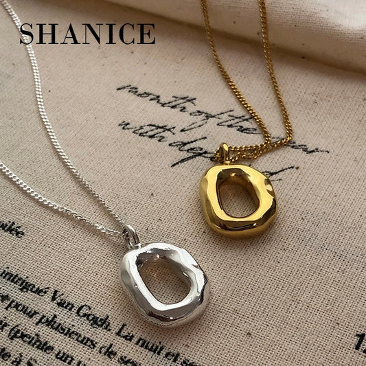 SHANICE Women S925 sterling silver Carved Necklace Heavy industry oval donut niche chic simple Pendant Necklaces Boho Jewelry