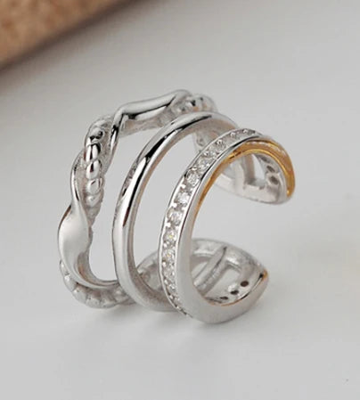 100% 925 Sterling Silver No Pierced CZ Inlaid Glossy Uneven Wide Ear Cuff  Fine Jewelry for women