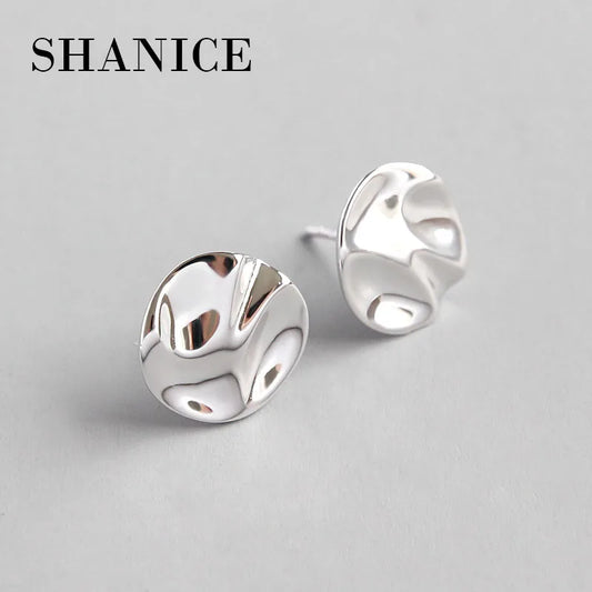 SHANICE Unique S925 Sterling Silver Jewelry Handmade Irregular Concave and Convex Torsion Slip Stud Earrings for Women Gifts