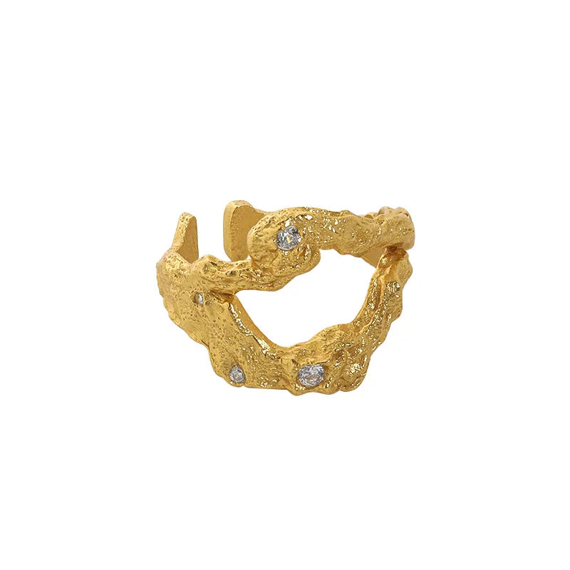 SHANICE Wide Face S925 Sterling Silver Open Ring Ins Irregular surface micro-inlaid zircon Argent 925 Massif Femme Fine Jewellry