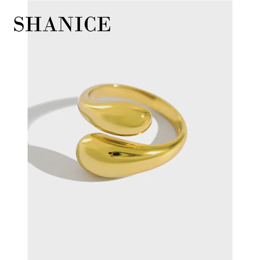 SHANICE Street Shoot 100% Real S925 Sterling Silver Open Ring for Women Girls INS Simple Smooth Face Drop Shape Adjustable Ring