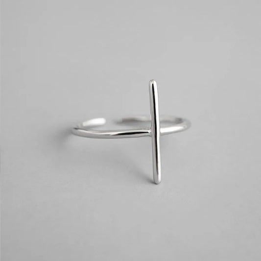 Simple Cross Shape Open Rings for Women Pure 925 Sterling Silver Finger Adjustable Ring Fine Accessories Jewelry