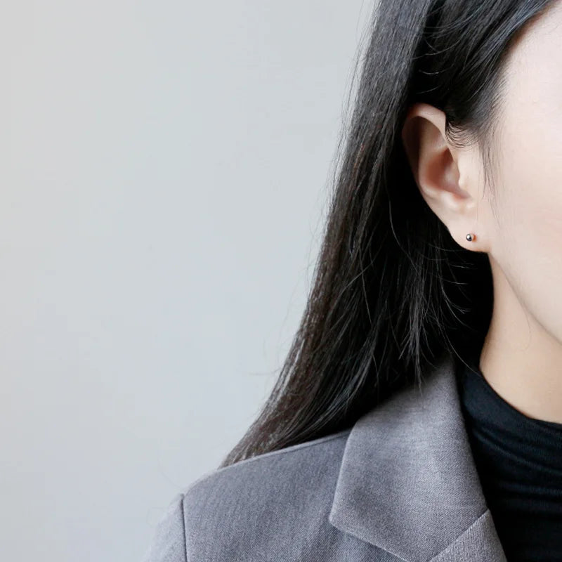 100% 925 Sterling Silver Small Bead Ball Stud Earrings For Women Piercing Earring Pierced Ear Bone Earrings Brincos De Plata