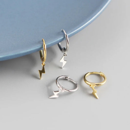 925 sterling silver INS geometric lightning punk style earrings for women simple earrings