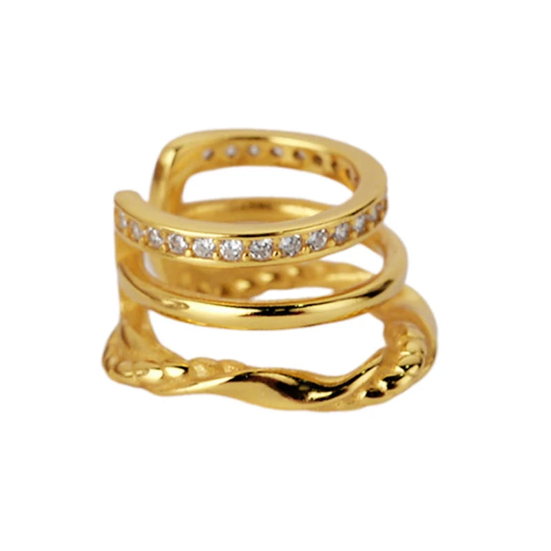 100% 925 Sterling Silver No Pierced CZ Inlaid Glossy Uneven Wide Ear Cuff  Fine Jewelry for women