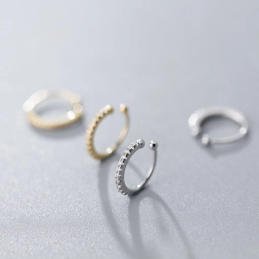 Cool Punk 11mm THHIN 1pair Real. 925 Sterling Silver jewelry Lucky Round White CZ Set Clip Earrings Geomeric jewelry