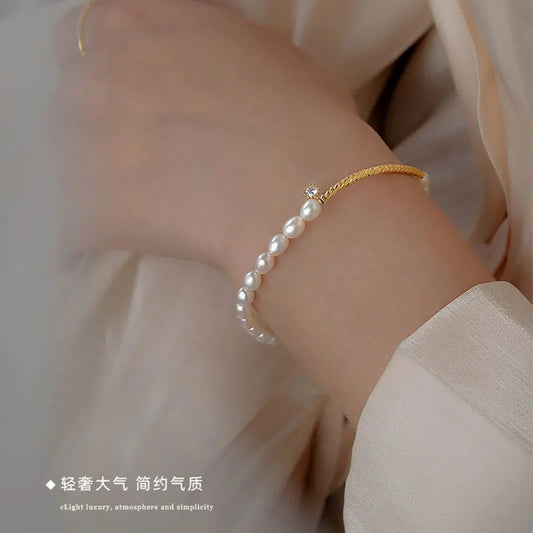 925 Silver Tiny Natural Pearl Bracelet Handmade Jewelry Boho Charms Bracelets Vintage Bracelet For Women temperament light luxur