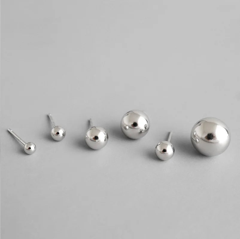 100% 925 Sterling Silver Small Bead Ball Stud Earrings For Women Piercing Earring Pierced Ear Bone Earrings Brincos De Plata