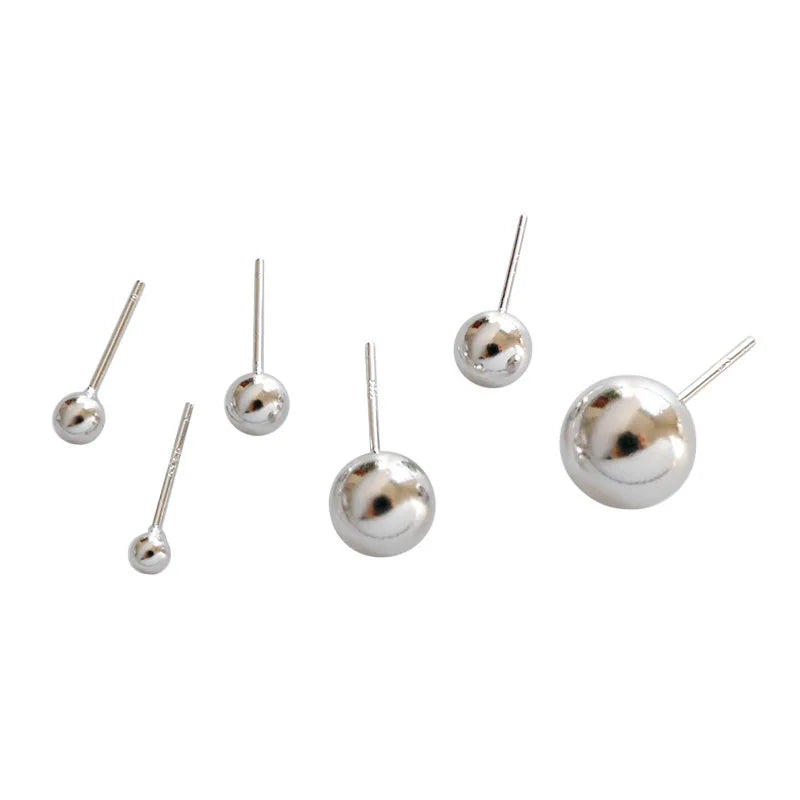 100% 925 Sterling Silver Small Bead Ball Stud Earrings For Women Piercing Earring Pierced Ear Bone Earrings Brincos De Plata