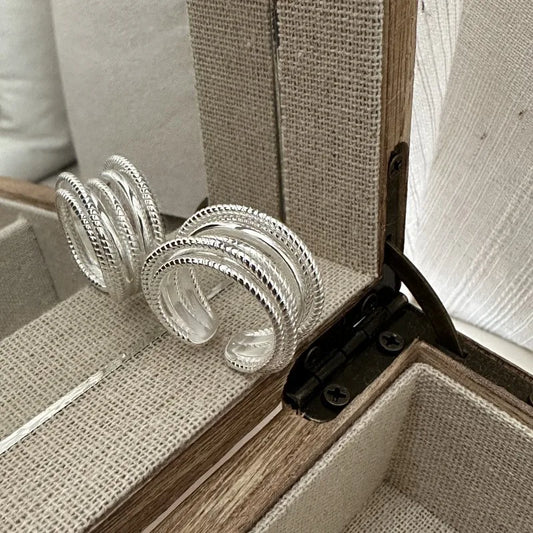 925 Sterling Silver  Multi layer Line Ring Korean Edition Fashionable Personalized Simple Texture Ring