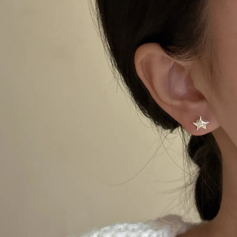 100% 925 Sterling Silver Star earrings Korean style fashion retro style simple ear accessories wholesale