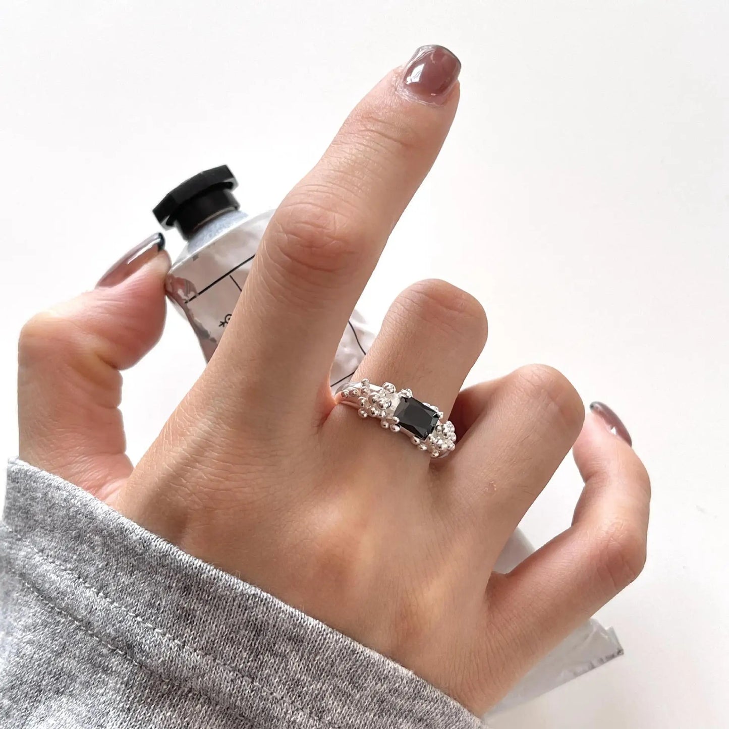 Small and Simple Bubble Zircon S925 Sterling Silver Ring for Women's Irregular and Simple Ring