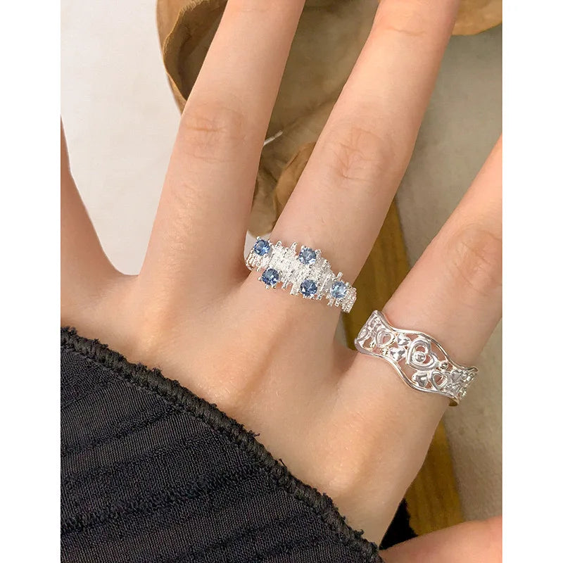 100% Authentic 925 sterling silver Irregular wrinkled sea blue cz zirconium Stylish Girls Accessories Party Daily Versatile