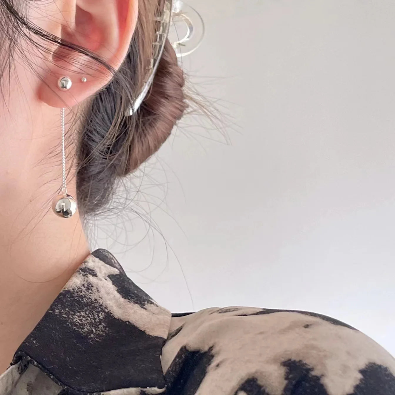 1 pcs 925 Sterling Silver  Beads Line Tassel Earrings For Women French Light Luxury Niche High Sense Of Temperament Net Red