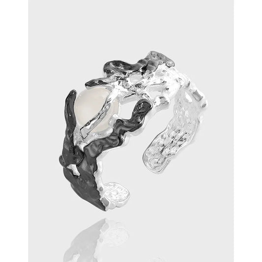  S925 Sterling Silver Sun moon stars plated with color separation, cold indifferent Open Rings for Women Teens Cool Punk Finger