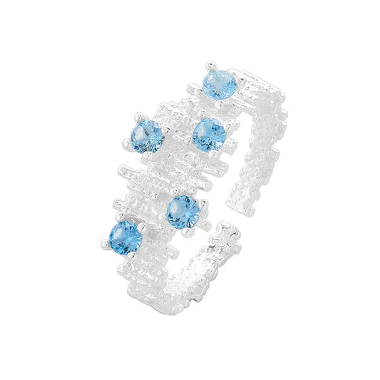 100% Authentic 925 sterling silver Irregular wrinkled sea blue cz zirconium Stylish Girls Accessories Party Daily Versatile