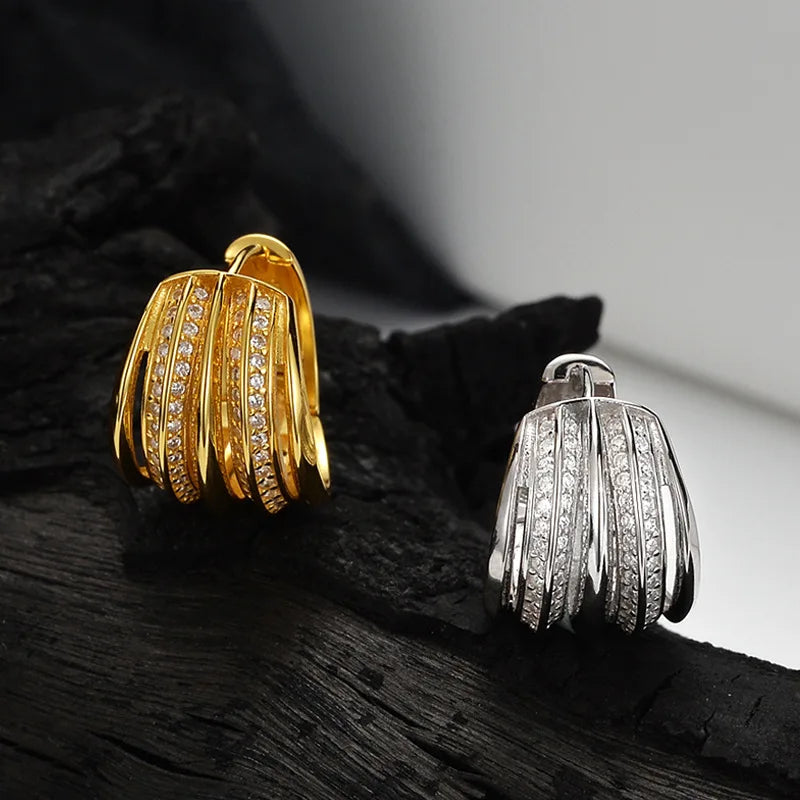 1 Pcs S925 Pure Silver Hoop Earrings for Women Paved Dazzling CZ Stone Luxury Trendy Female Circle Earrings Statement Jewelry