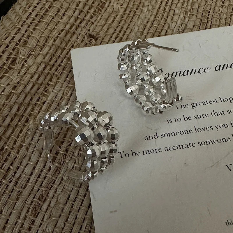 100% 925 Sterling Silver Vintage beaded stud earrings design gradient sparkling fashion accessories wholesale