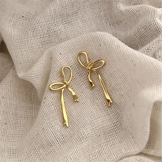 100% 925 Sterling Silver Bow Stud Earrings Vintage Aesthetics Gold Color Earrings Women's Banquet Party Jewelry Gift
