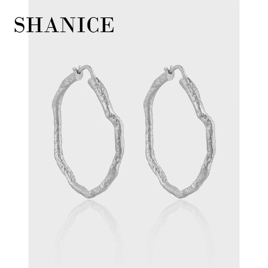 SHANICE Vintage Circle Huggie Hoop Earrings S925 Sterling Silver for Women Branch Texture Classic Fine Jewelry Gifts