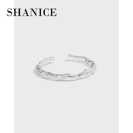 SHANICE Sweet 100% S925 Sterling Silver Cold Wind Irregular Texture Open Ring Female Fine Jewelry Cool Punk Party
