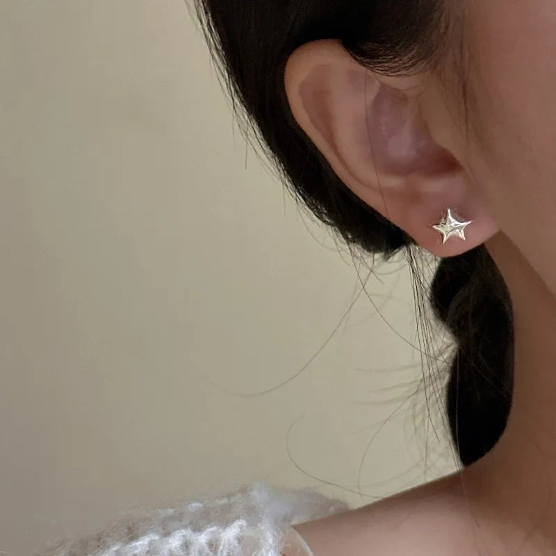 100% 925 Sterling Silver Star earrings Korean style fashion retro style simple ear accessories wholesale