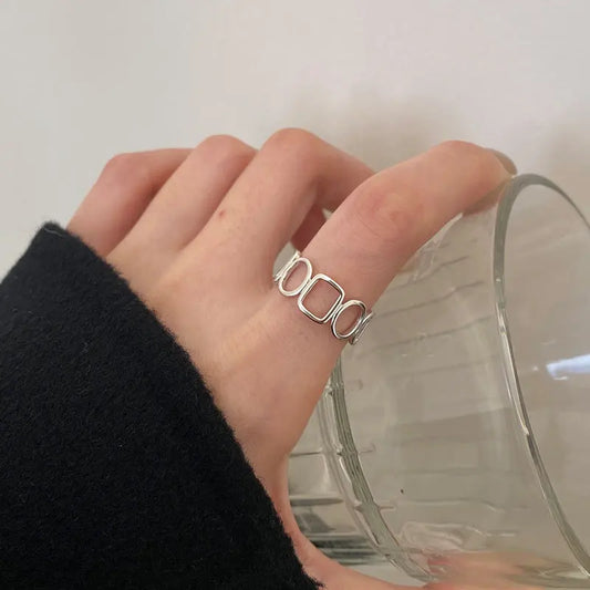 Charm 100% S925 sterling silver Ring hollow round square ring geometric versatile index finger ring temperament new