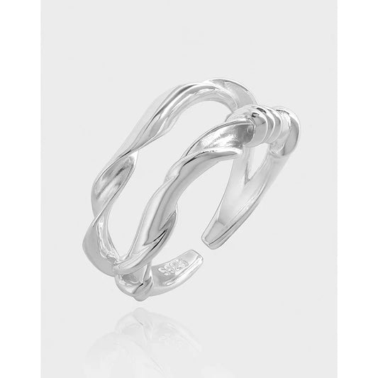  S925 Sterling Silver Twist Geometric Ring Female Simple Unique Design Fashion Adjustable Jewelry