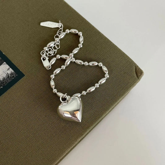 SHANICE100% S925 Sterling Silver Love Heart Thick Chain Bracelet For Women Korean Chain Charms Bracelets Pulseras Jewelry Gift