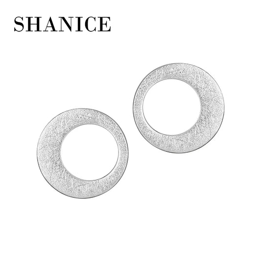 SHANICE Sweet S925 sterling silver Round hollow out random pattern brushed earrings for women, irregular Jewelry Gift Accessorie