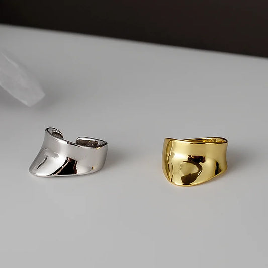 925 Sterling Silver Smooth geometric ear clip for female ins, cool wind, no ear hole, concave ear cuff