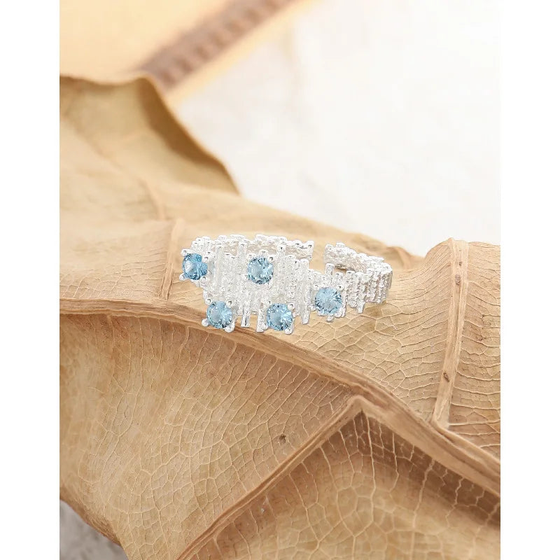 100% Authentic 925 sterling silver Irregular wrinkled sea blue cz zirconium Stylish Girls Accessories Party Daily Versatile