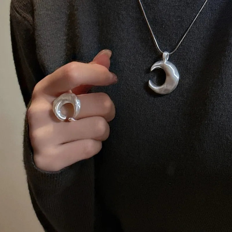  S925 Sterling Silver Water Drop Design Open Couple Rings Chunky Teardrop Adjustable Rings for Women Men Jewelry Accessories Gif