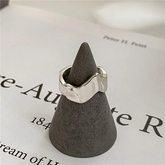 925 Sterling Silver Thickened Heavy duty Wave Texture Ring for Women's Fashion, Simplicity, Retro Style