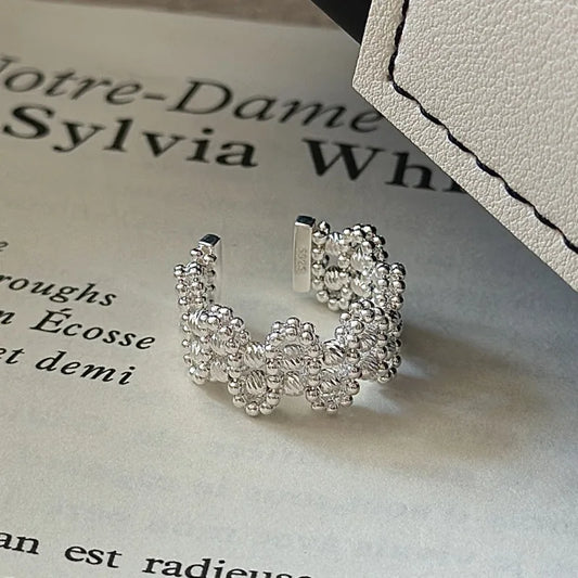  S925 Sterling Silver Vintage beaded simple ring, Korean style fashionable sparkling ring wholesale