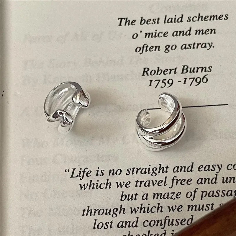 1 pcs S925 pure silver Korean fashion three-layer ear clip Korean fashion heavy industry simple basic ear accessory