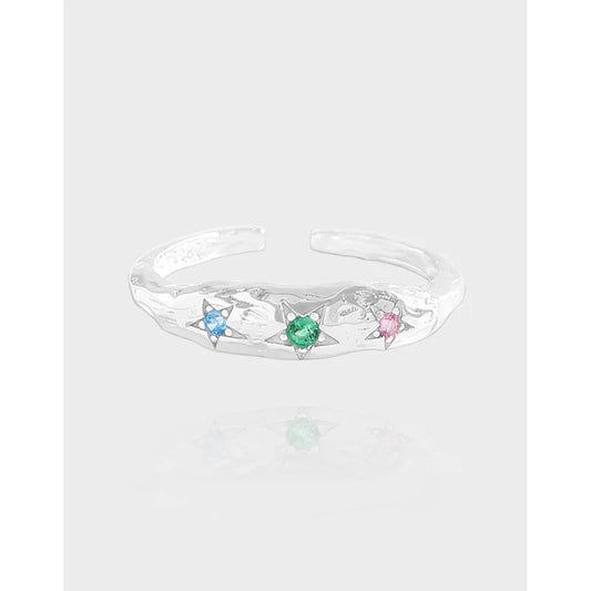 100% S925 Sterling Silver Folds CZ Open Rings For Women Fashion Jewelry Punk Silver Color Adjustable Finger Ring Anillos