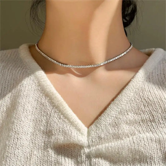 30CM+7CM 100% Authentic 925 Sterling silver Zirconia AAAA+ Tennis Choker short Chain FINE Jewelry