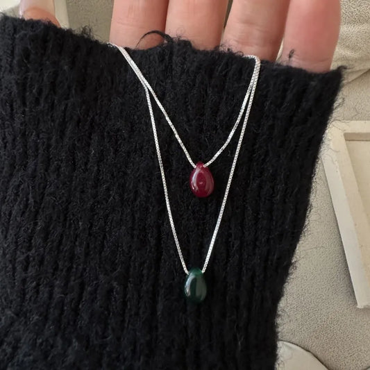 100% S925 Sterling Silver 100% S925 Sterling Silver water droplet natural stone necklace Korean style simple texture, personaliz