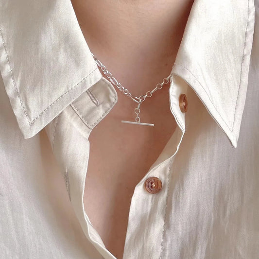 SHANICE S925 Sterling silver  OT Buckle Pendant Necklace Industrial Style Creative O-Chain Necklace For Women Fine Jewelry Gif