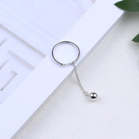 SHANICE Women 100% S925 Sterling Silver Ring Old Long Tassel Hanging Beads Open Ring Vintage Style Jewelry Punk Party