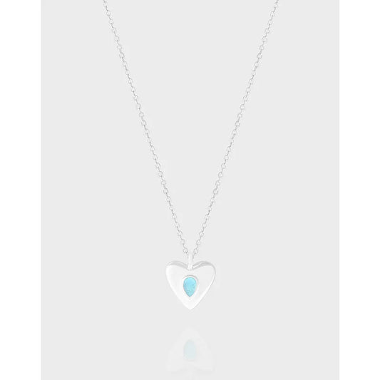 Charm  Real 925 Sterling Silver Necklace Blue Crystal Love Heart Forever Pendant Necklace for Women Wedding Party Jewelry